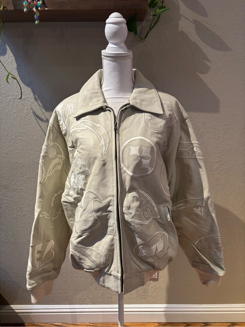 Vintage NFL Team Collage Leather Jacket